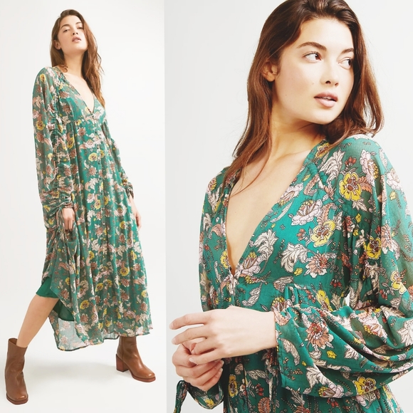 Free People Boho Maxi Dress Floral Green XS or XL - Picture 7 of 8